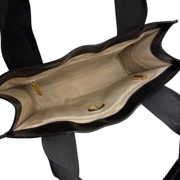 Tory Burch Patent Nylon Tote Bag Big Logo Black - Picture 13 of 16